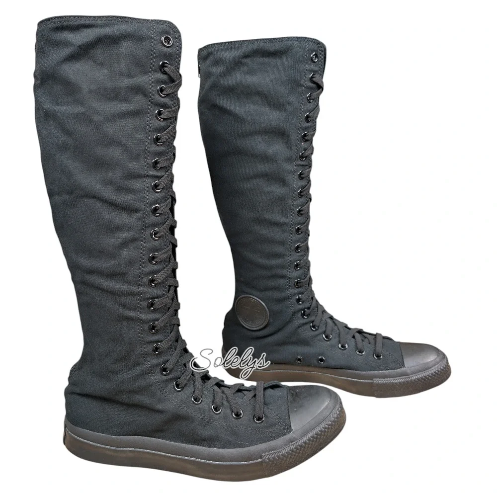 Converse 2009 XXHI Black Monochrome Custom Elastic Lace Knee High Sneaker M9 W11
